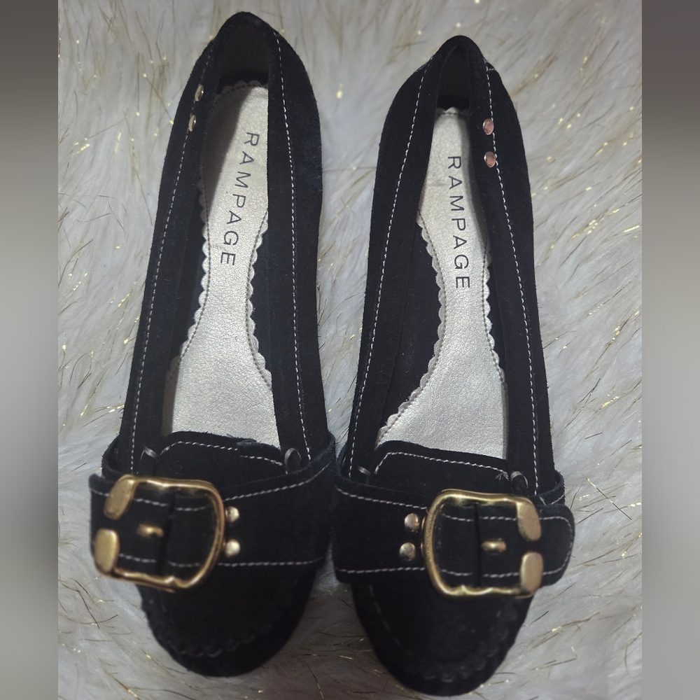 Rampage Women's Black Flats with Gold Buckle